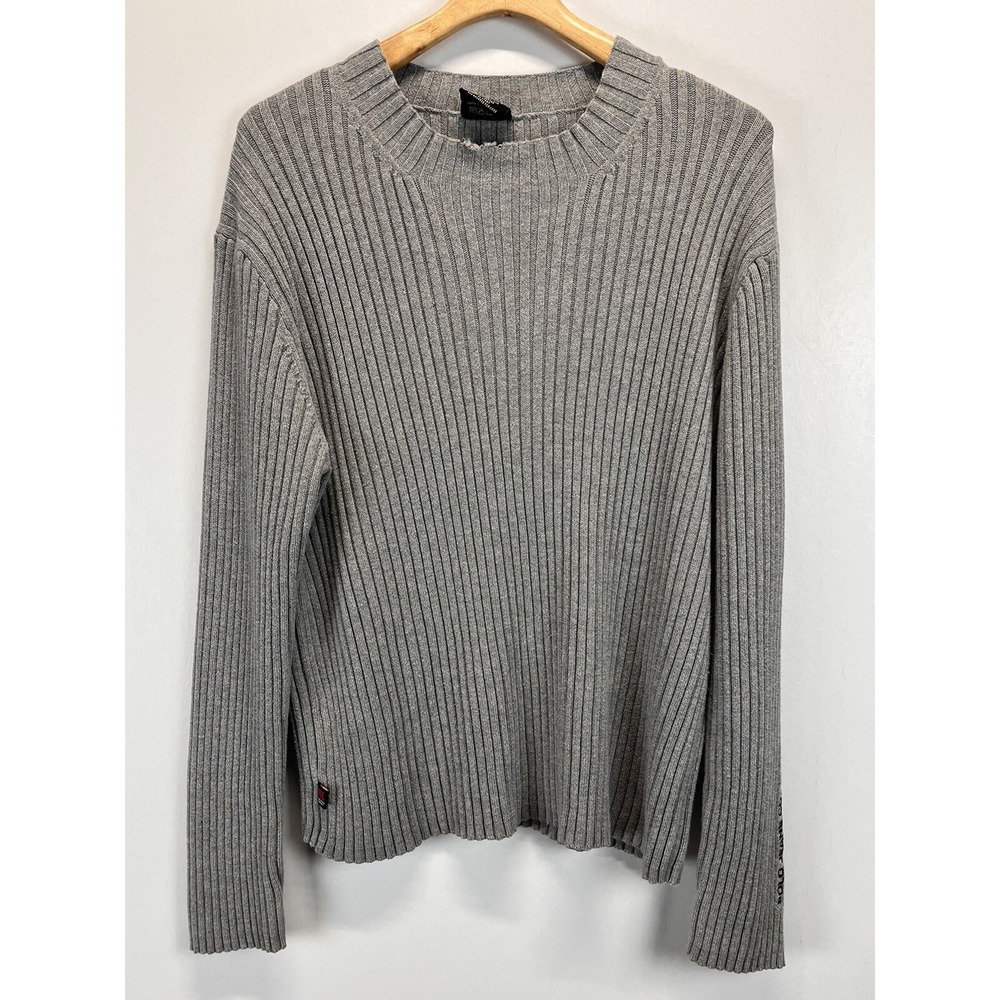 Vtg Y2K Polo Jeans Ralph Lauren Ribbed Sweater Mens XXL 90's Gray Stretch Skater